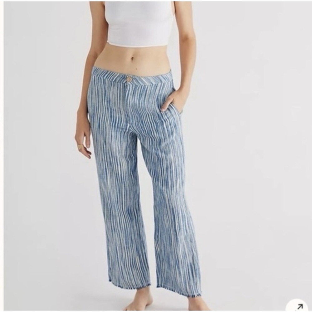 Free People Marta Yarn Dye Trousers Wide Leg Frayed Hem Pants Womens Size 12